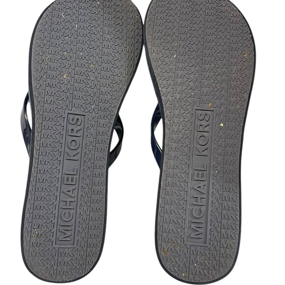 MICHAEL KORS MK Signature Bedford Blue Wedges Thongs Flip-Flops Sandals Size 11 - Picture 6 of 12